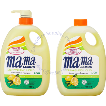 MAMA LEMON DISHWASHING LIQUID PUMP 1000ML + REFILL (TWIN PACK) - NATURAL LEMON